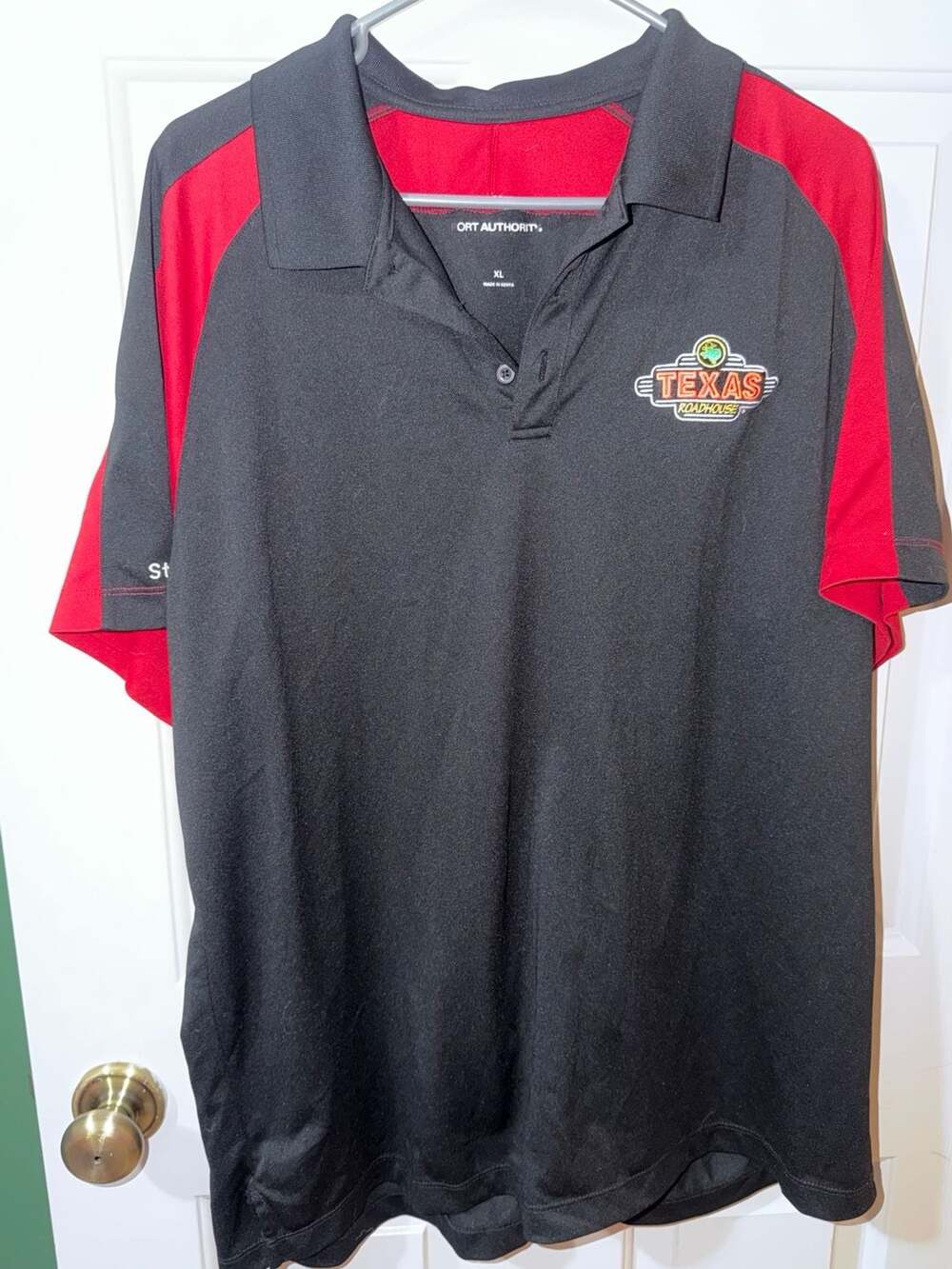Port Authority Polo Shirt Size XL Black Red Texas Roadhouse
